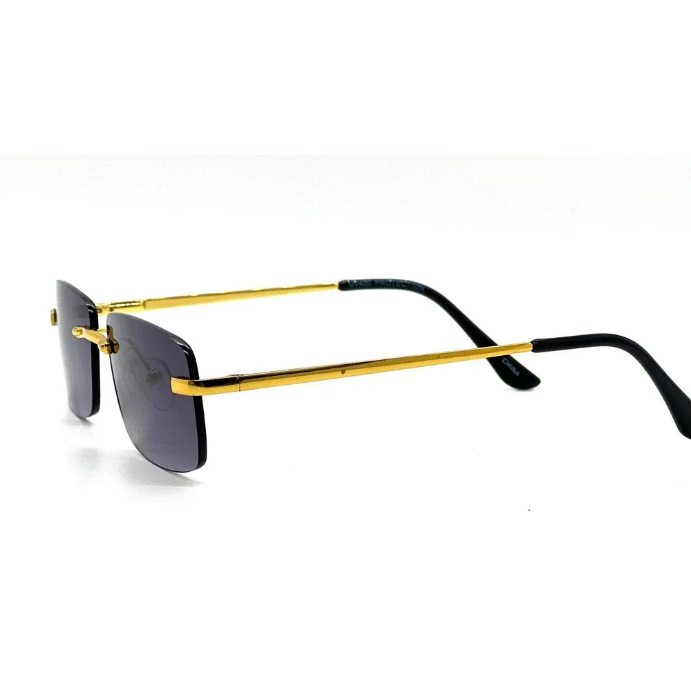 Rimless Sunglasses Gold Frame Black Lens Rectangle‎ Fashion Sun Glasses Hip Hop
